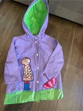Wippette Purple Polka Dot Raincoat with Lime Green Lining - Kids